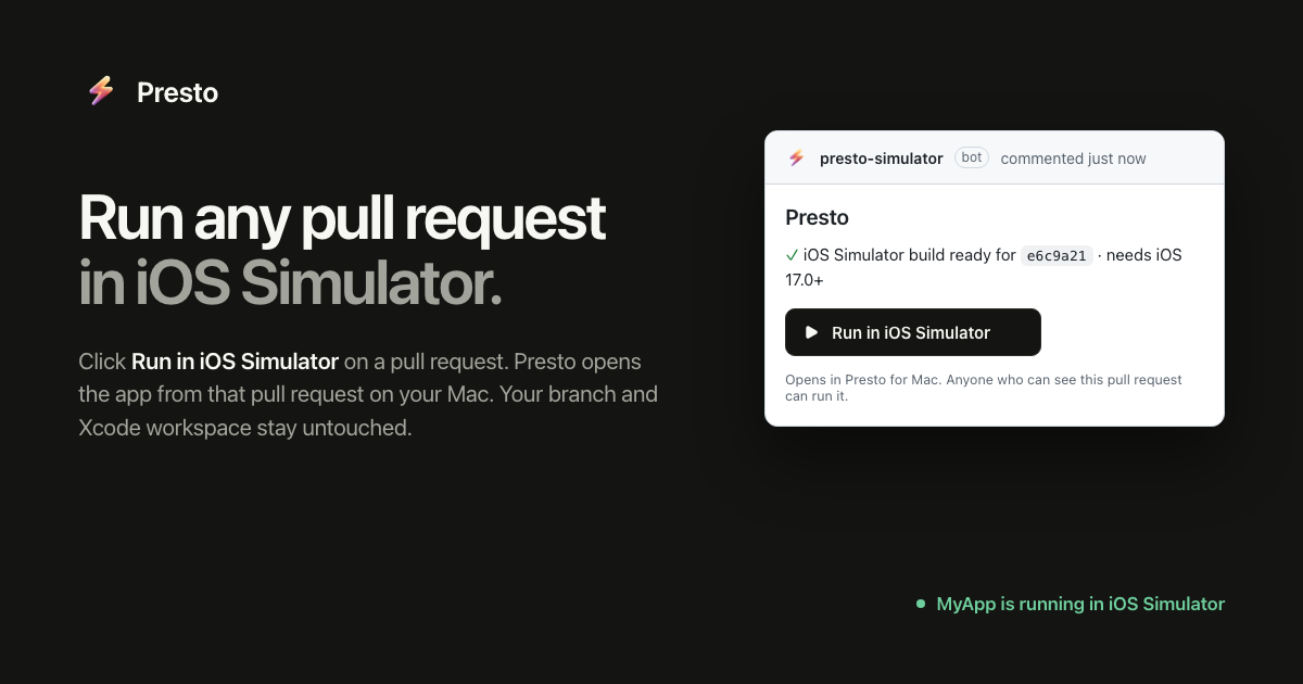 Presto: run any pull request in iOS Simulator